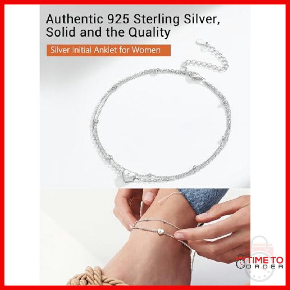 925 Sterling Silver Initial Anklet Adjustable 8.5… - image 8